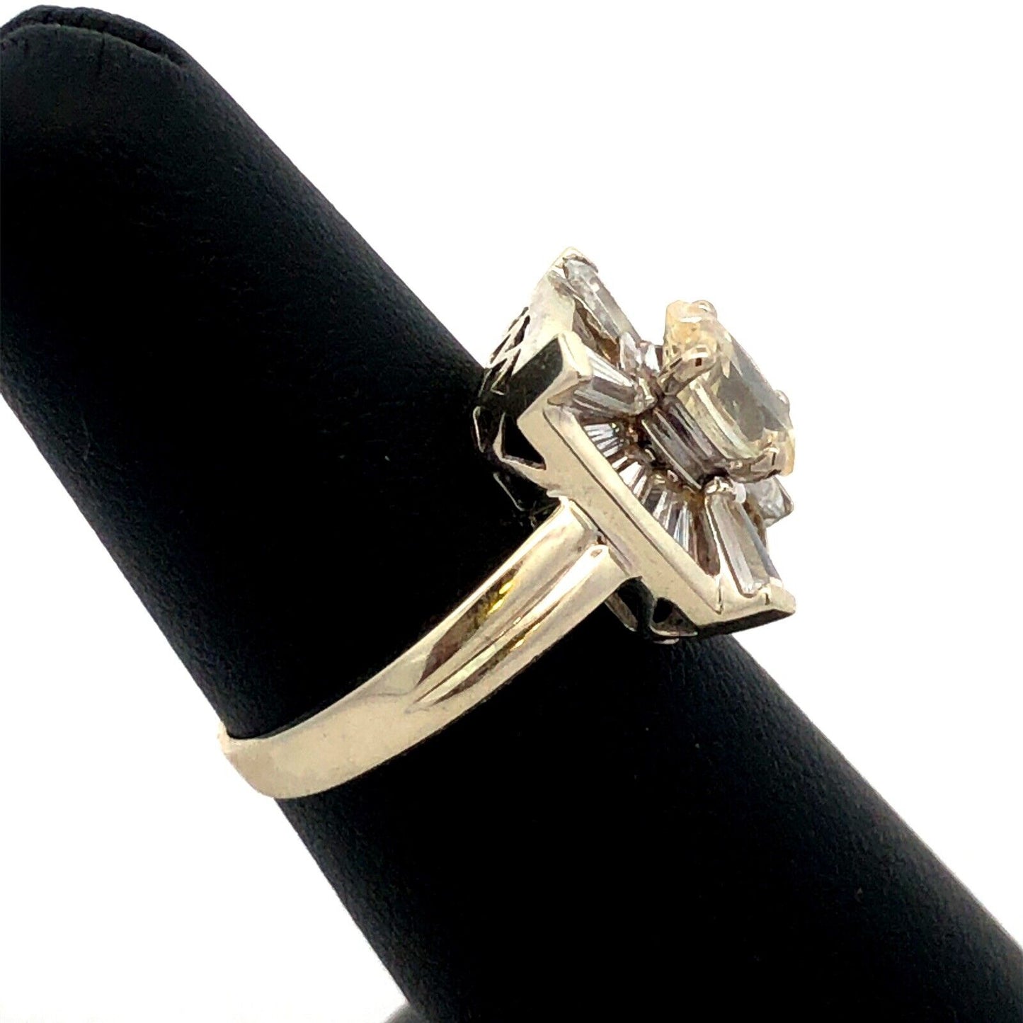 Designer PI 14K White Gold Oval Cubic Zirconia CZ Rectangle Engagement Ring