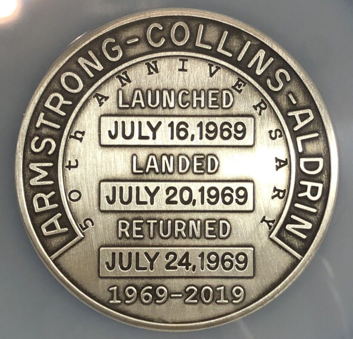 2019 Apollo 11 50th Anniversary Robbins Restrike 5oz 999 Silver NGC MS70 Medal