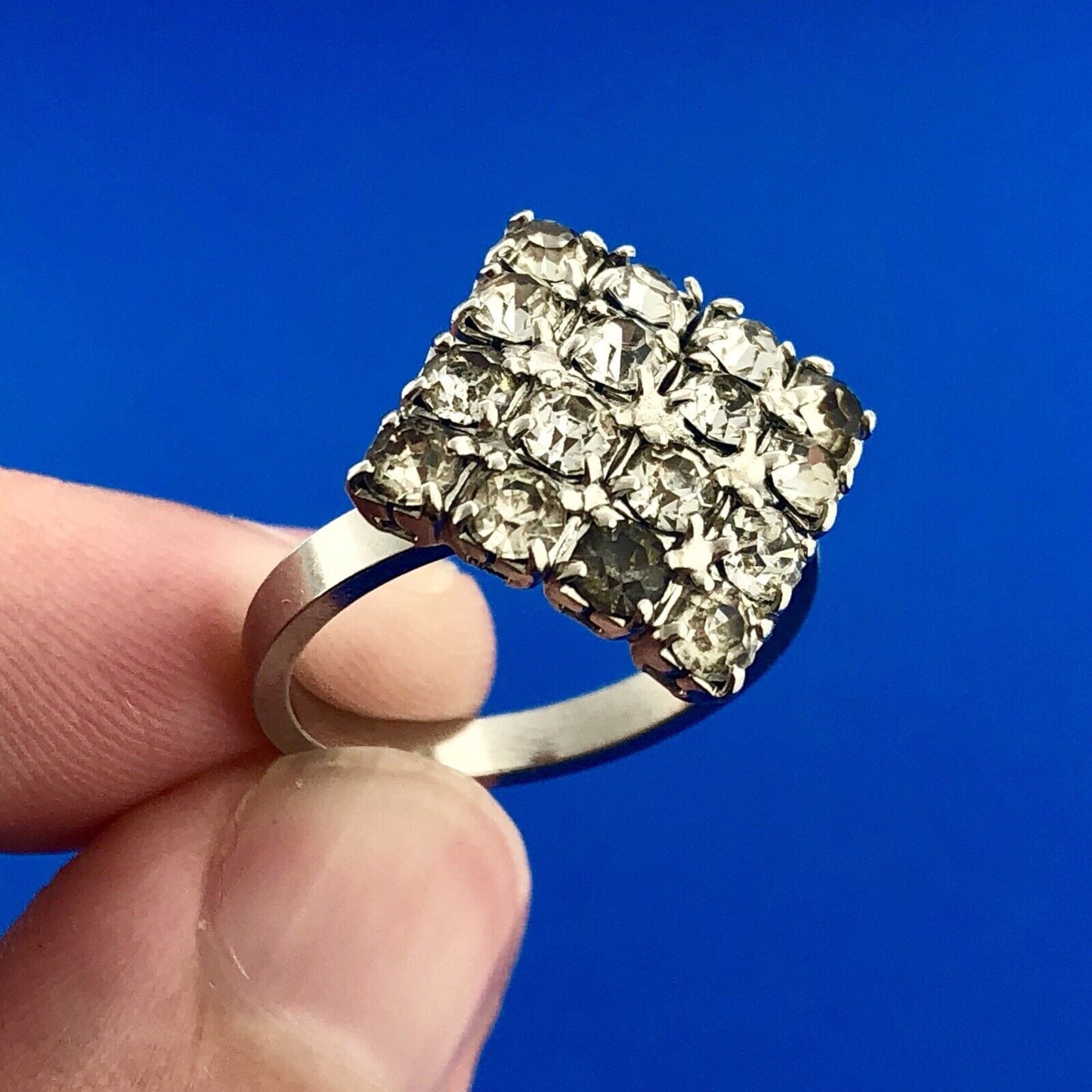 Art Deco Art Nouveau Designer 925 Sterling Silver Rhinestone Cluster Panel Ring