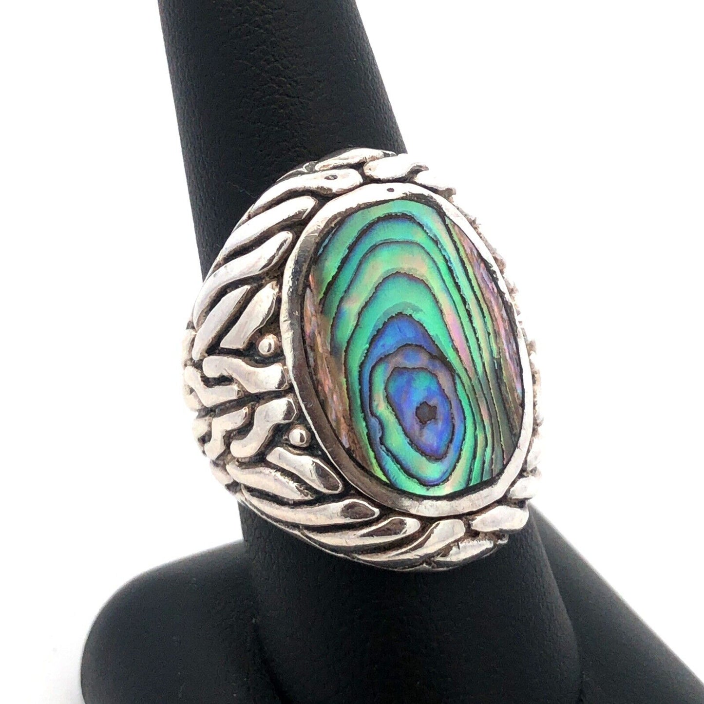 Designer CFJ 925 Sterling Silver Oval Abalone Textured Modernist Dome Ring