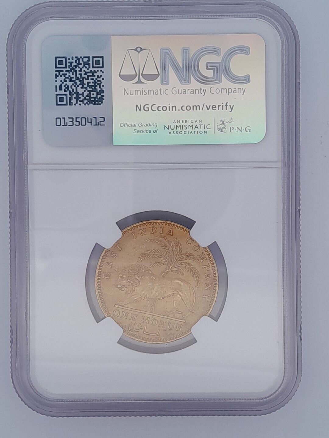 1841 C British India Mohur S & W-3.7 Type A/1 "W.W." Plain 4 NGC MS61 Gold Coin