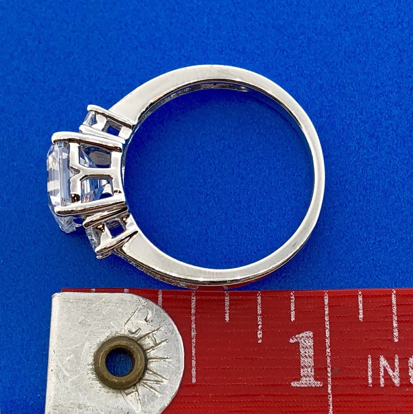 Sterling Silver Asscher Cubic Zirconia Solitaire Accents Engagement Bridal Ring