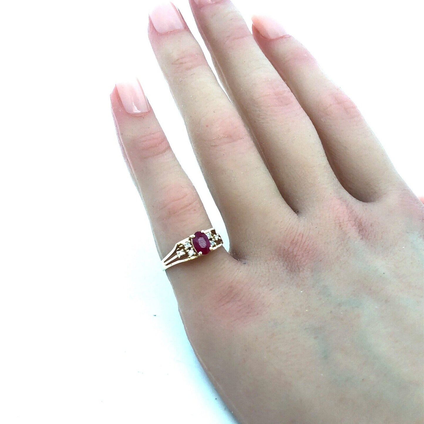 Estate 14K Yellow Gold Oval Ruby Diamond Accented July Anniversary Occasion Ring