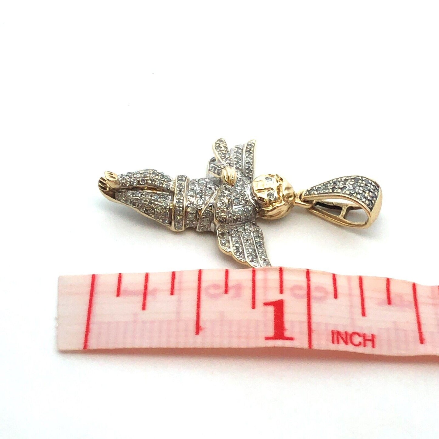 Designer 14K Yellow Gold Round Diamond 3D Cherub Angel Statement Pendant