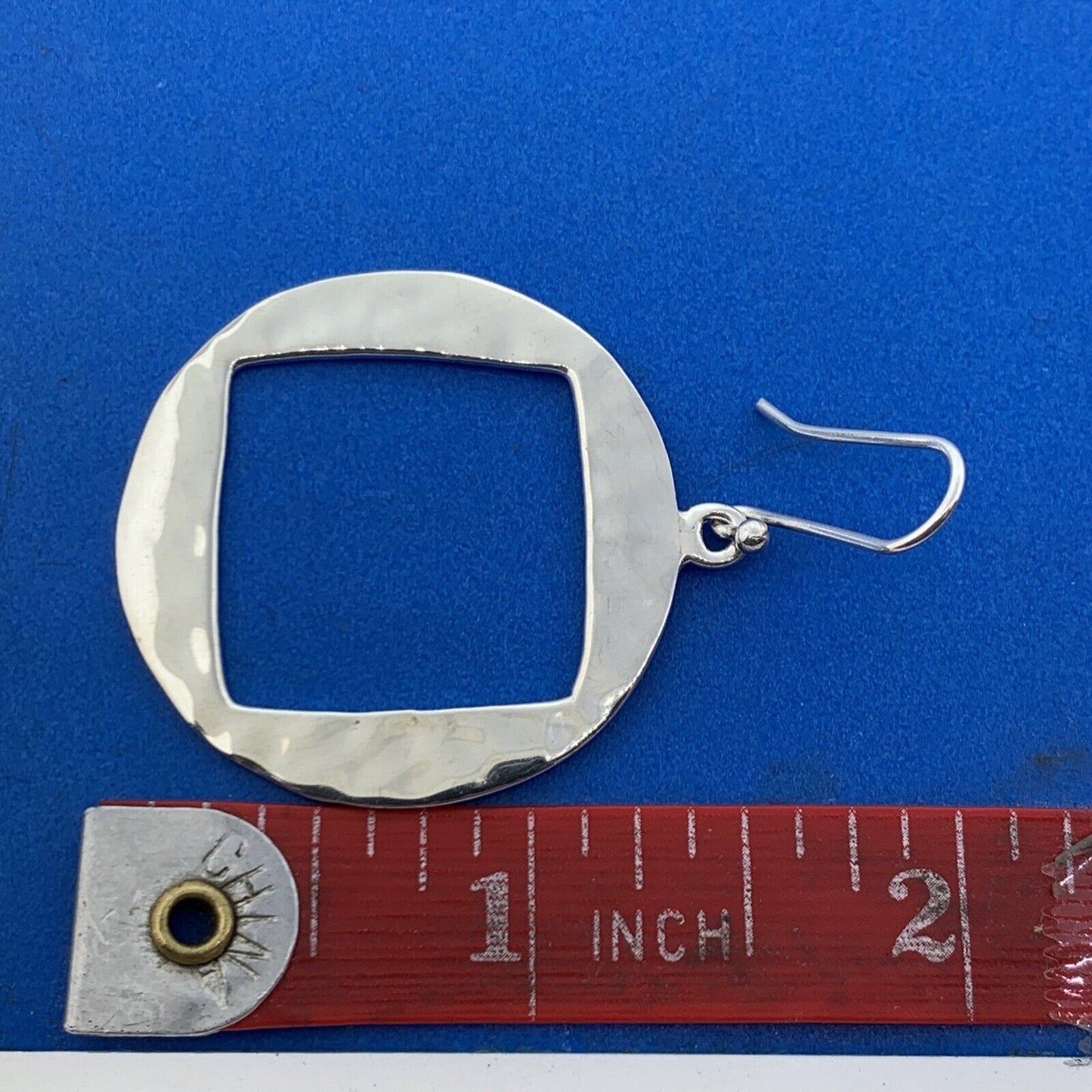 Modernist Taxco Mexico MWS Sterling Silver 925 Hammered Open Square Earrings