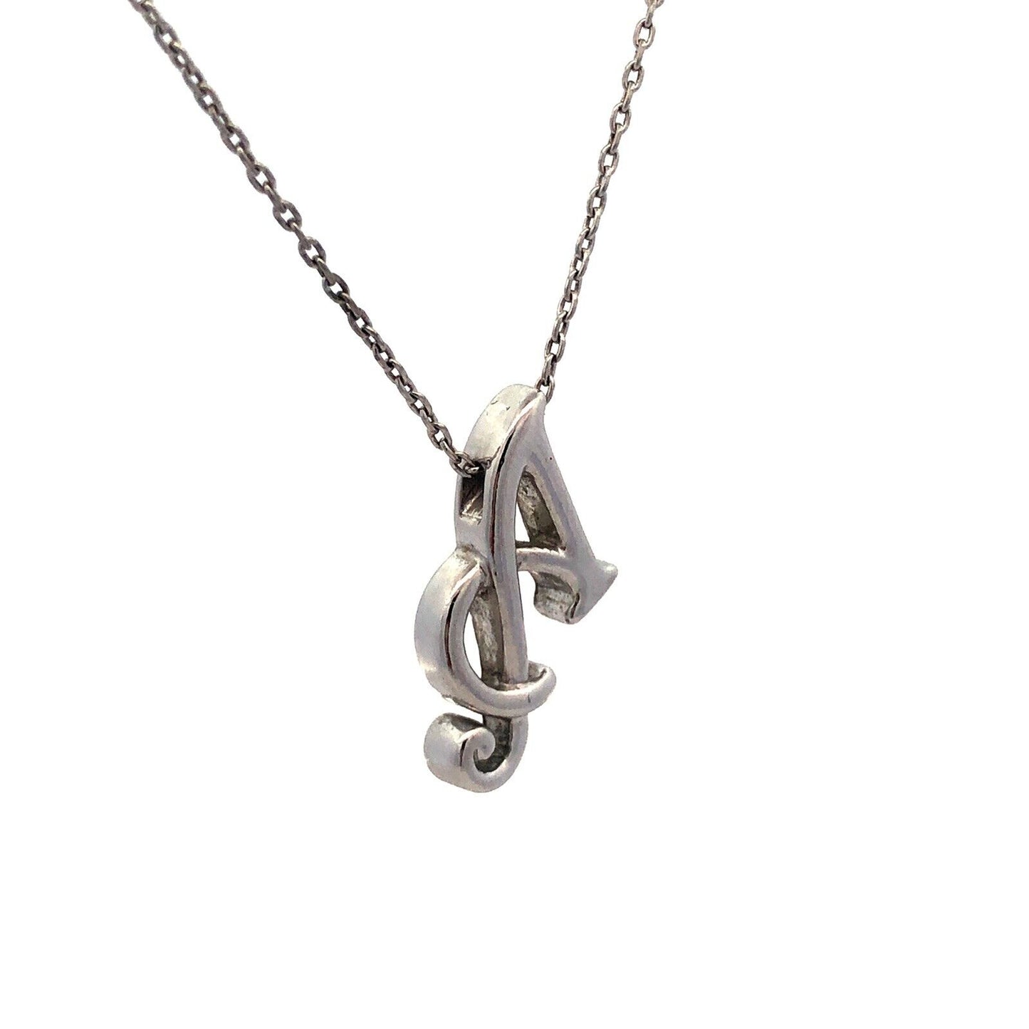 Designer 925 Sterling Silver Script Capital A Initial Letter Chain Necklace