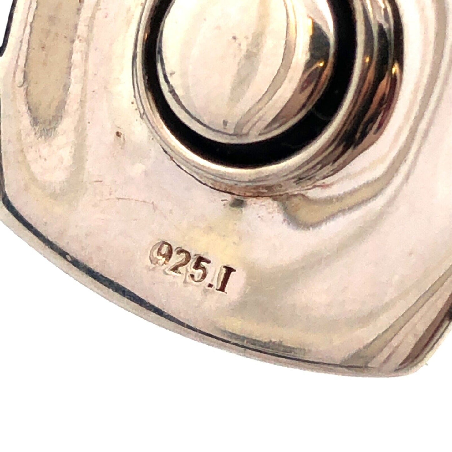 Estate Sterling Silver Sun Cushion Green Quartz Square Black Leather Bracelet