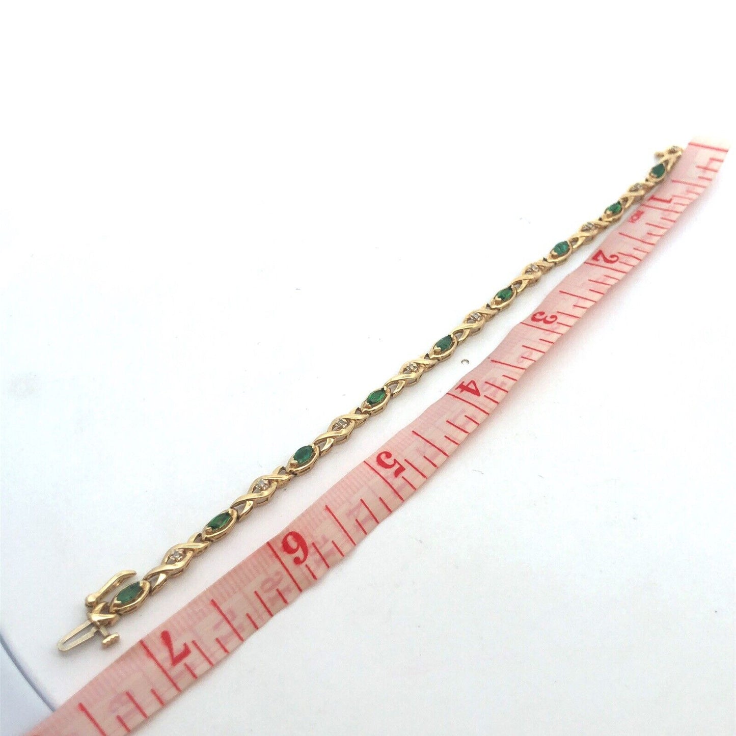 10K Yellow Gold Marquise Emerald Round Diamond X&O Tennis Bracelet