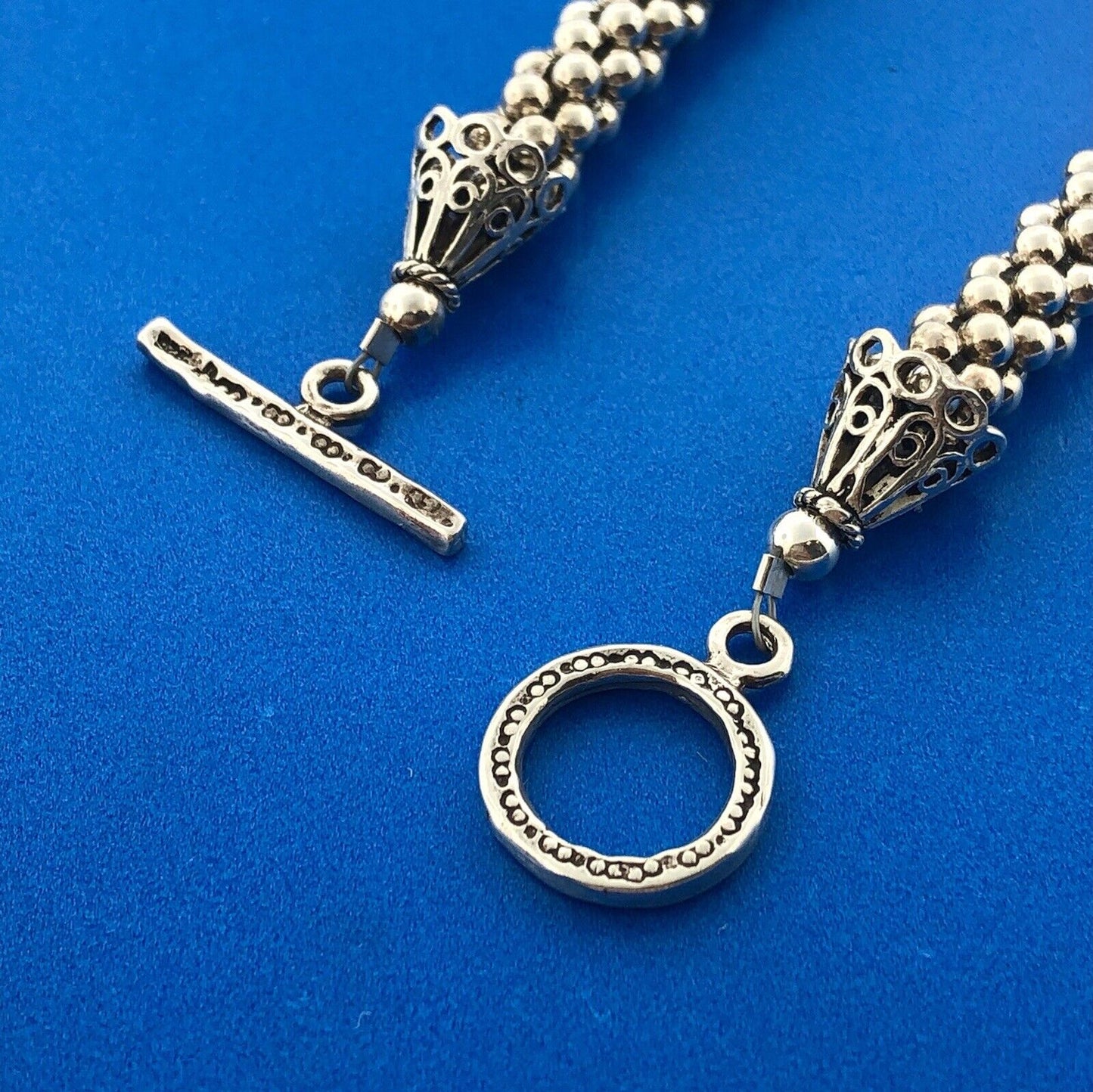 Elegant 925 Sterling Silver Pearl Solitaire Ball Bead Snake Toggle Bracelet