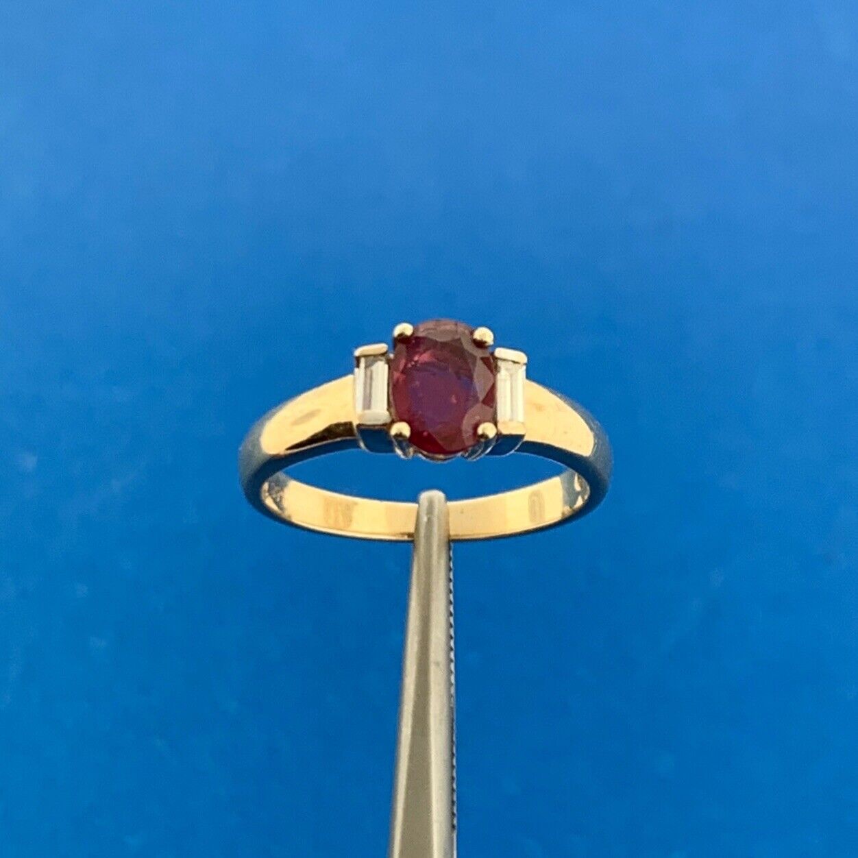 Designer 14K Yellow Gold Oval Ruby Diamond Accent July Birthday Anniversary Ring