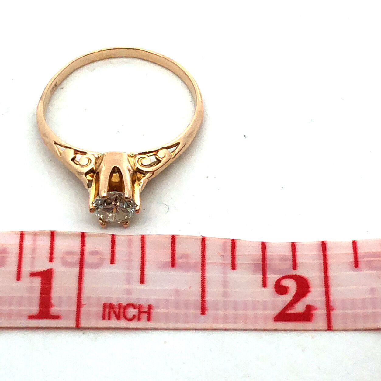Estate 10K Yellow Gold Round Diamond Solitaire Filigree Engagement Ring