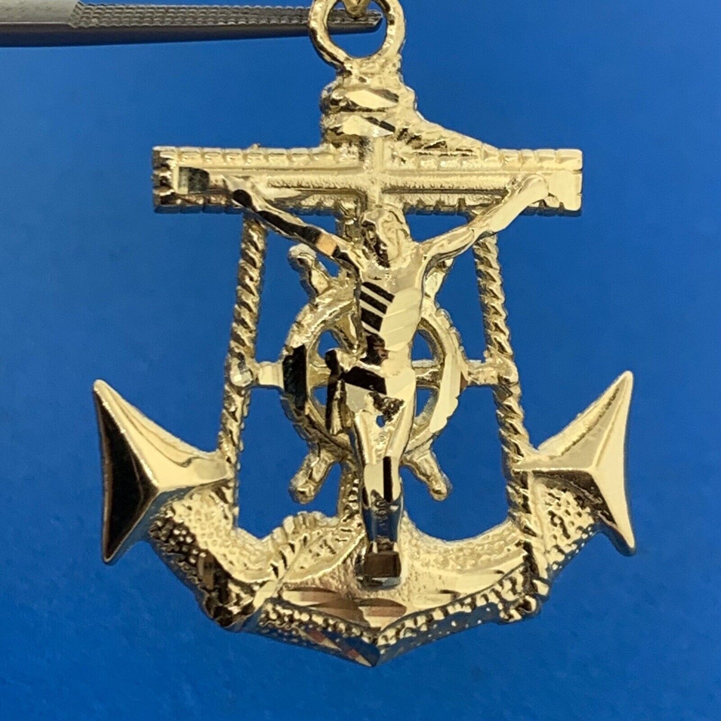 Designer 10K Yellow Gold Sailor's Cross Religious Sea Navy Statement Pendant