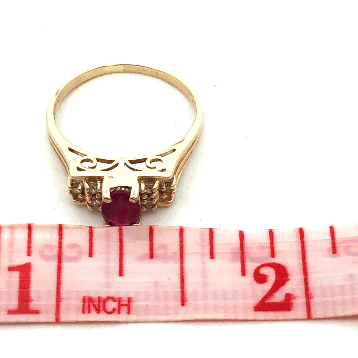 Estate 14K Yellow Gold Oval Ruby Diamond Accented July Anniversary Occasion Ring