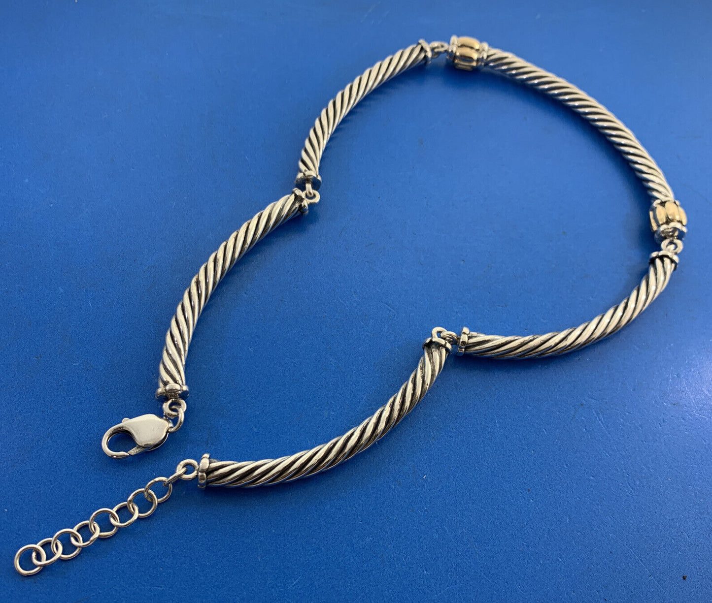 925 Sterling Silver 14K Yellow Gold Citrine Cable Station Collar Necklace