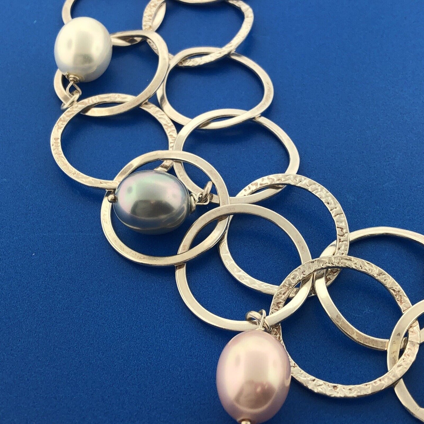 Splendori Italy 925 Sterling Silver Pink Grey White Pearl Statement Necklace NWT