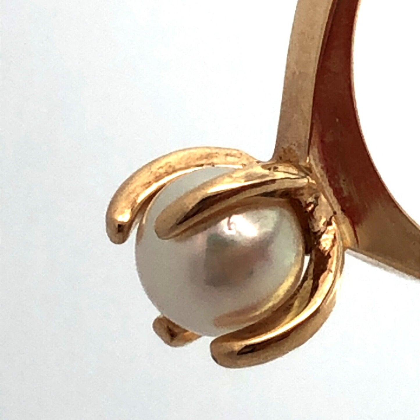 Designer 10K Yellow Gold Pearl Solitaire Size 6.5 Ring