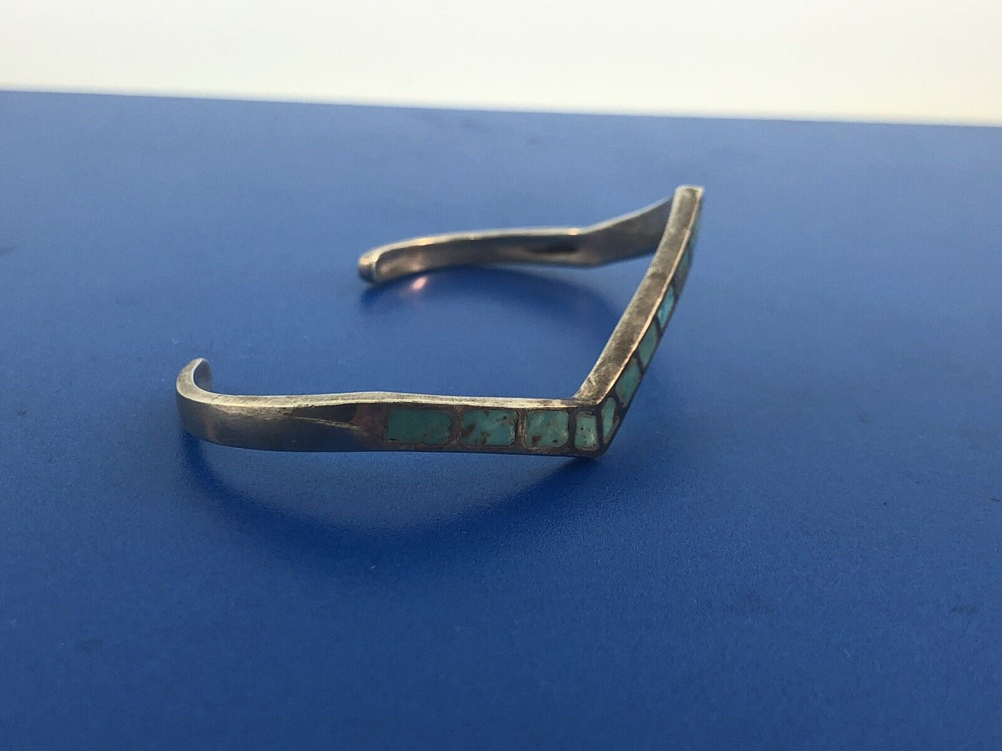 Vintage Native American 925 Sterling Silver Turquoise Modernist Cuff Bracelet
