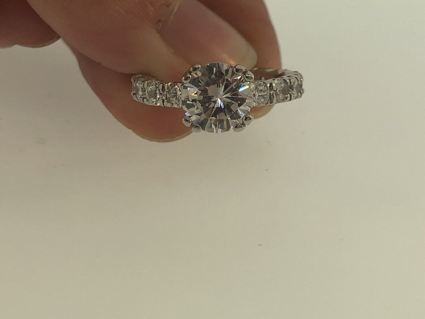 Sterling Silver 925 Cubic Zirconia Solitaire w/Accents Engagement Ring