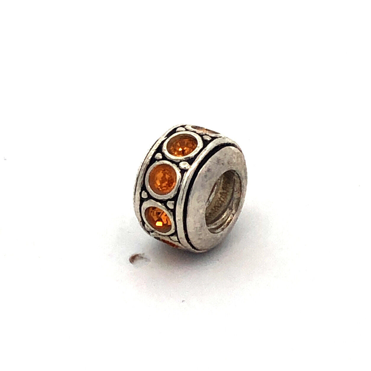 Designer Chamilia 925 Sterling Silver Round Orange Cubic Zirconia Spacer Charm