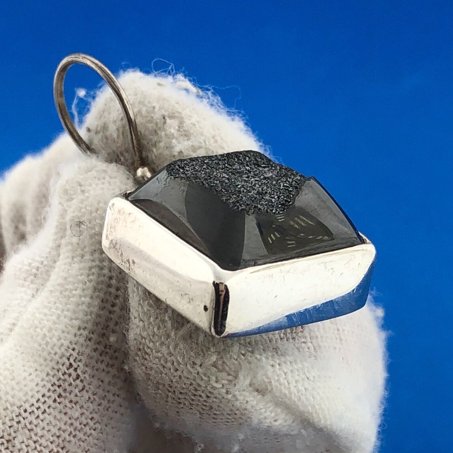 Fifi Rose 925 Sterling Silver Hematite Druzy Statement Square Dangle Earrings