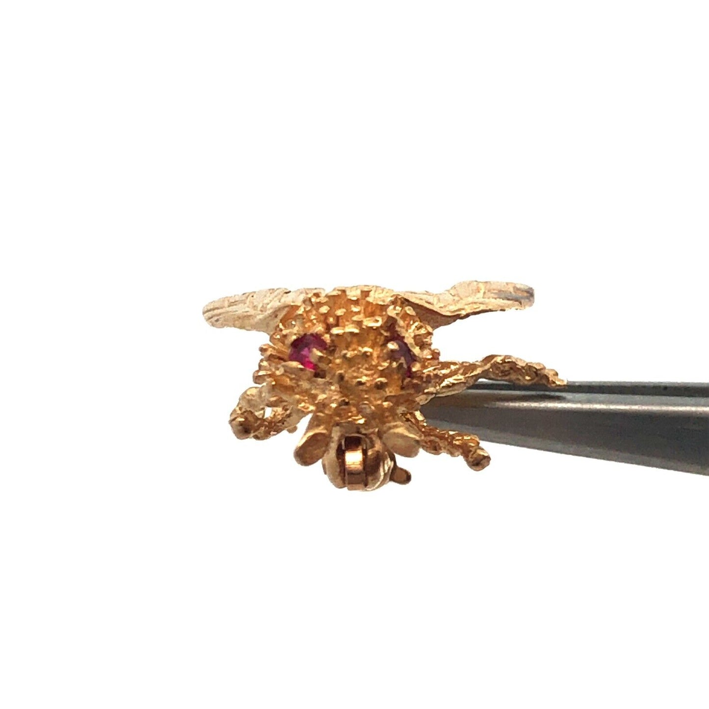 14K Yellow Gold Ruby Eyes Bee Pendant Flying Bug Vintage Lapel Scarf Pin