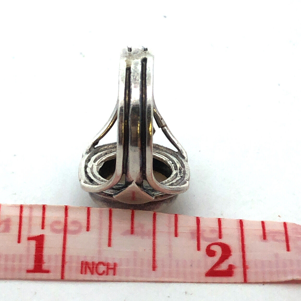 Vintage 925 Sterling Silver Oval Mother of Pearl Bezel Statement Ring