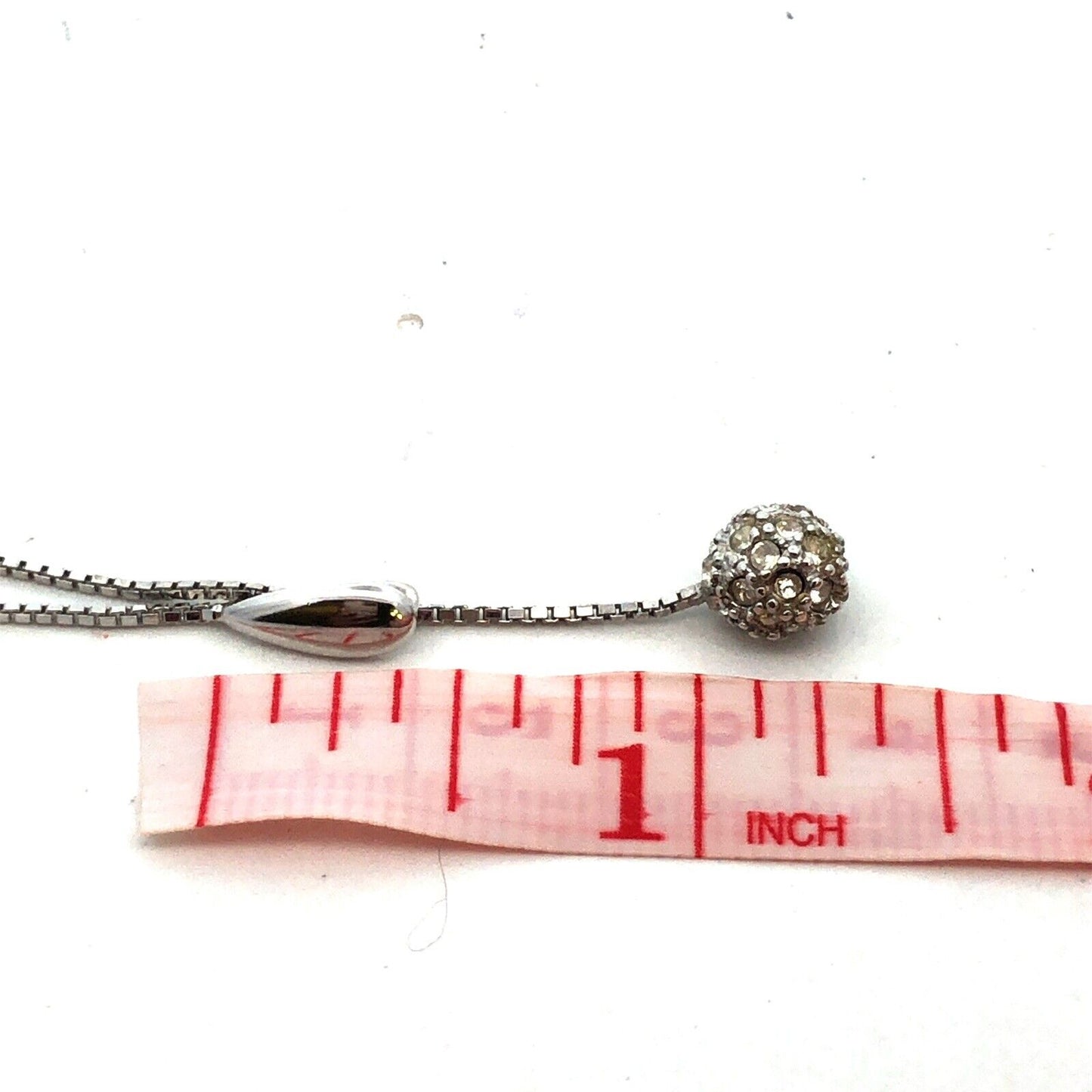 Designer Italy 925 Sterling Silver Cubic Zirconia Ball Charm Lariat Necklace