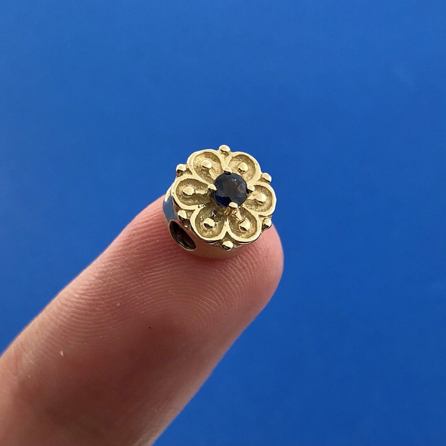 Designer DDH 10K Yellow Gold Sapphire Flower September Slide Bracelet Charm