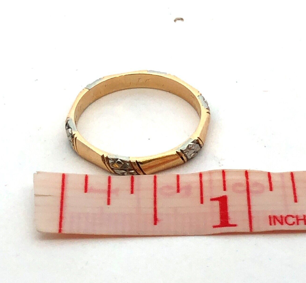 Vintage 14K Yellow White Gold Textured Wedding Anniversary Stackable Band Ring