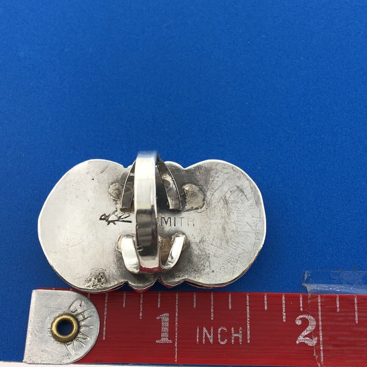 Native American R Smith 925 Sterling Silver Green Turquoise Squash Blossom Ring