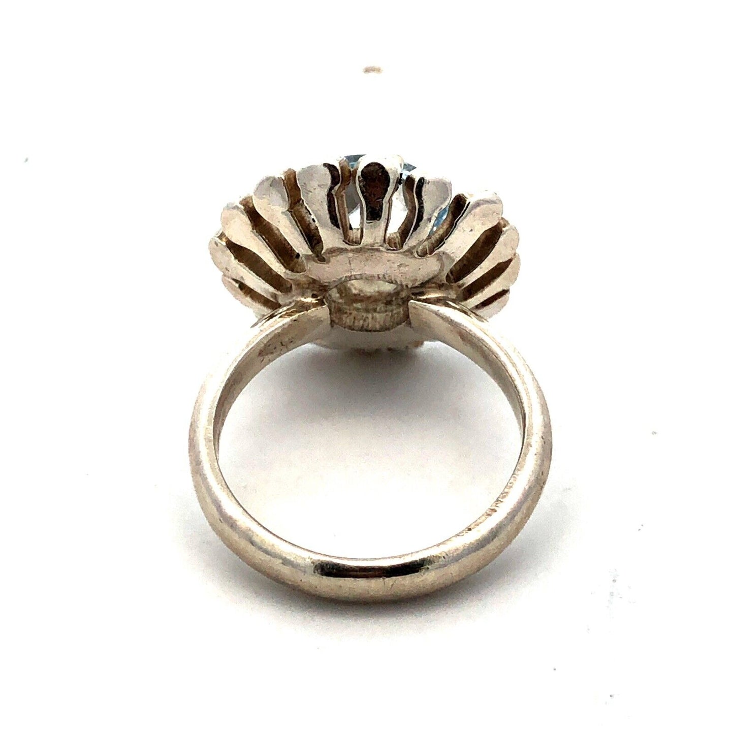 Vintage Designer Mexico 925 Sterling Silver Round Tanzanite Flower Cocktail Ring