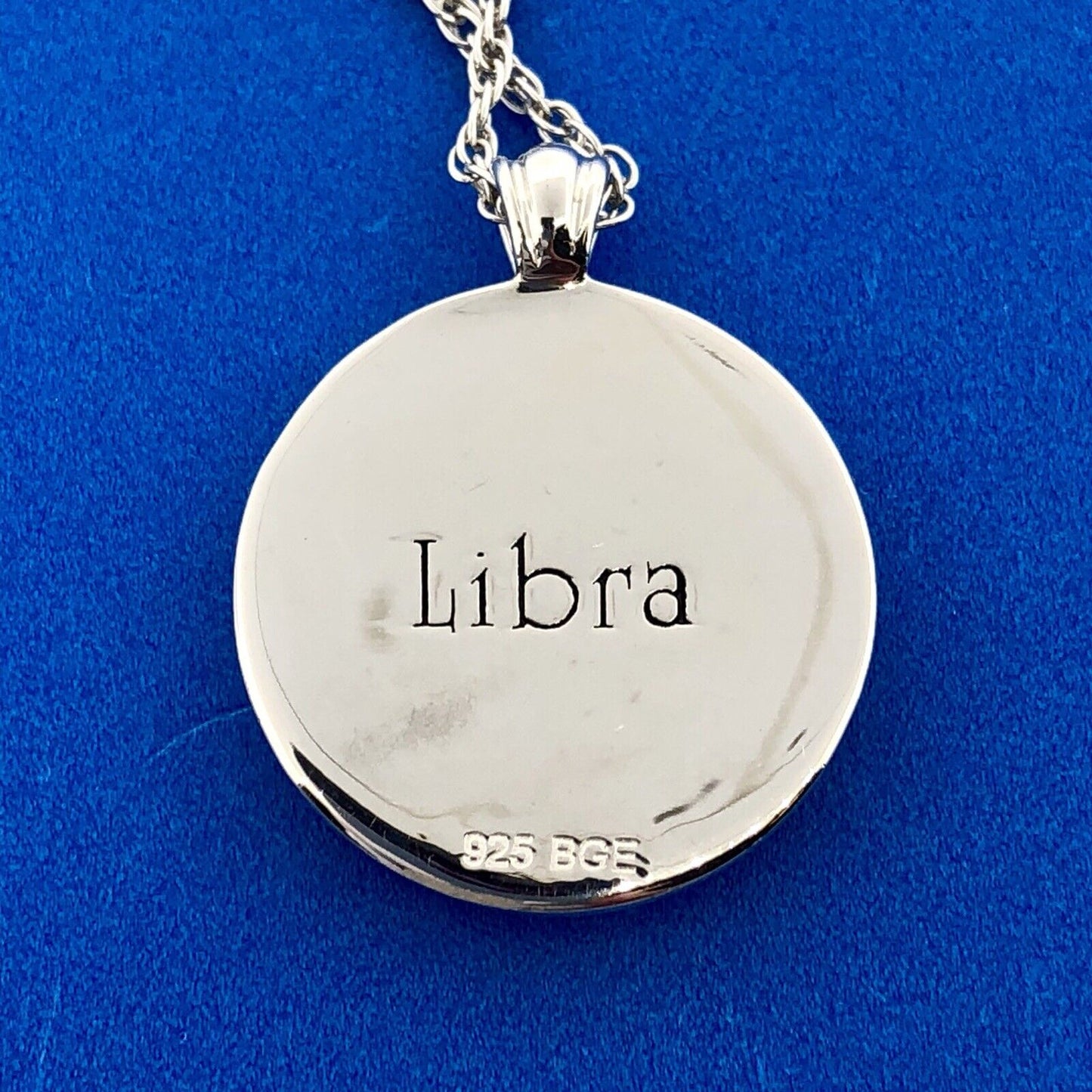 BGE Sterling Silver 925 Blue Enamel Cubic Zirconia LIBRA Constellation Necklace