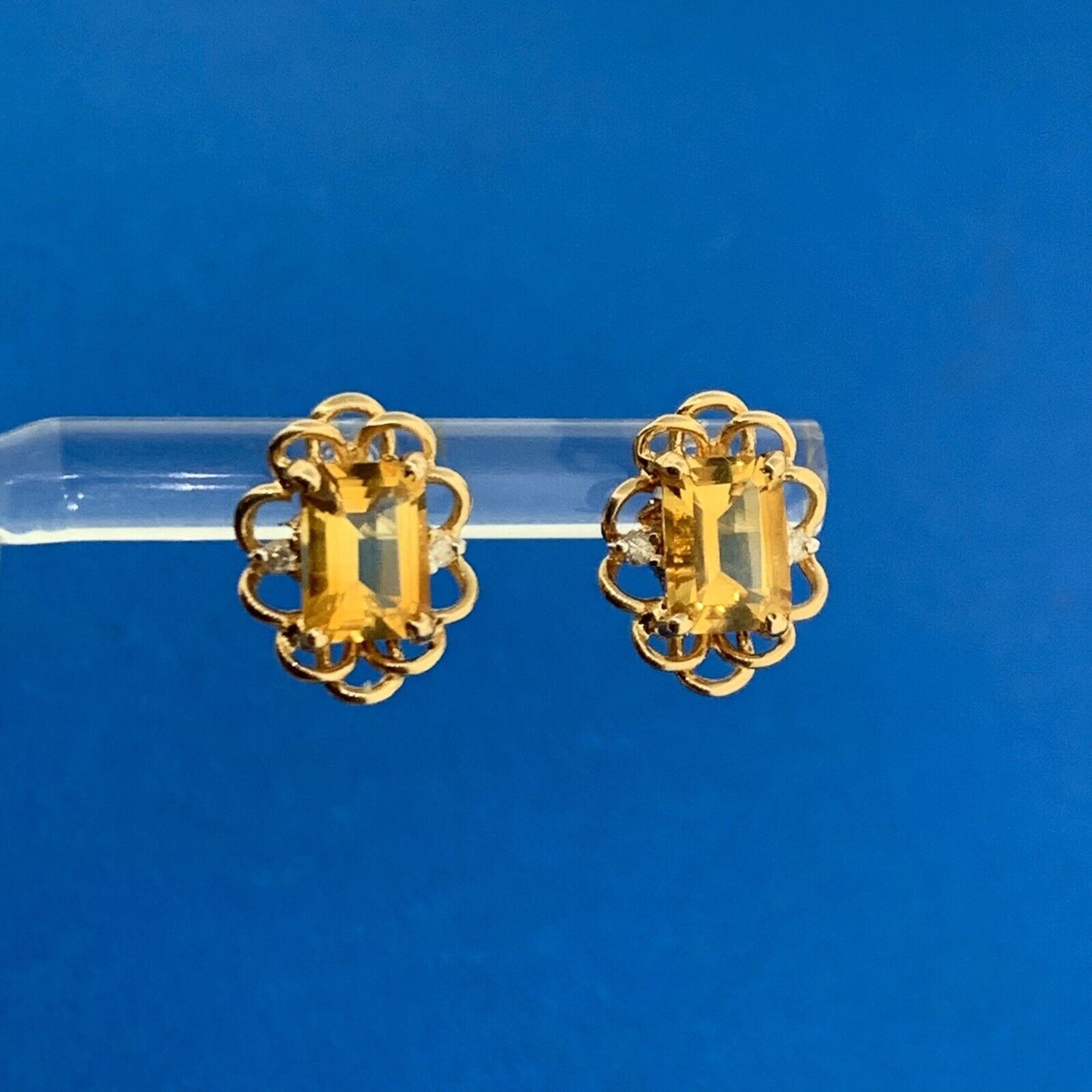 Designer 14K Yellow Gold Citrine Diamond November Anniversary Stud Earrings