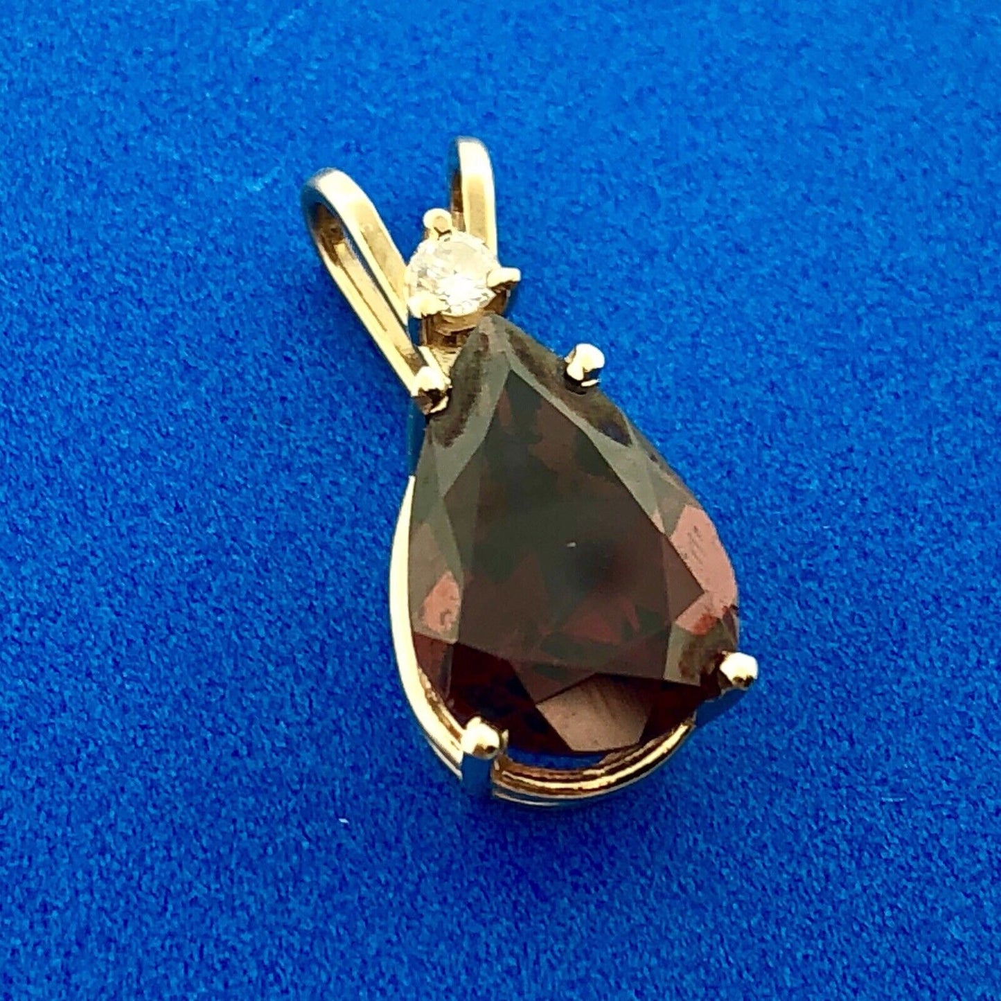 14K Yellow Gold Pear Garnet Diamond January Anniversary Statement Pendant