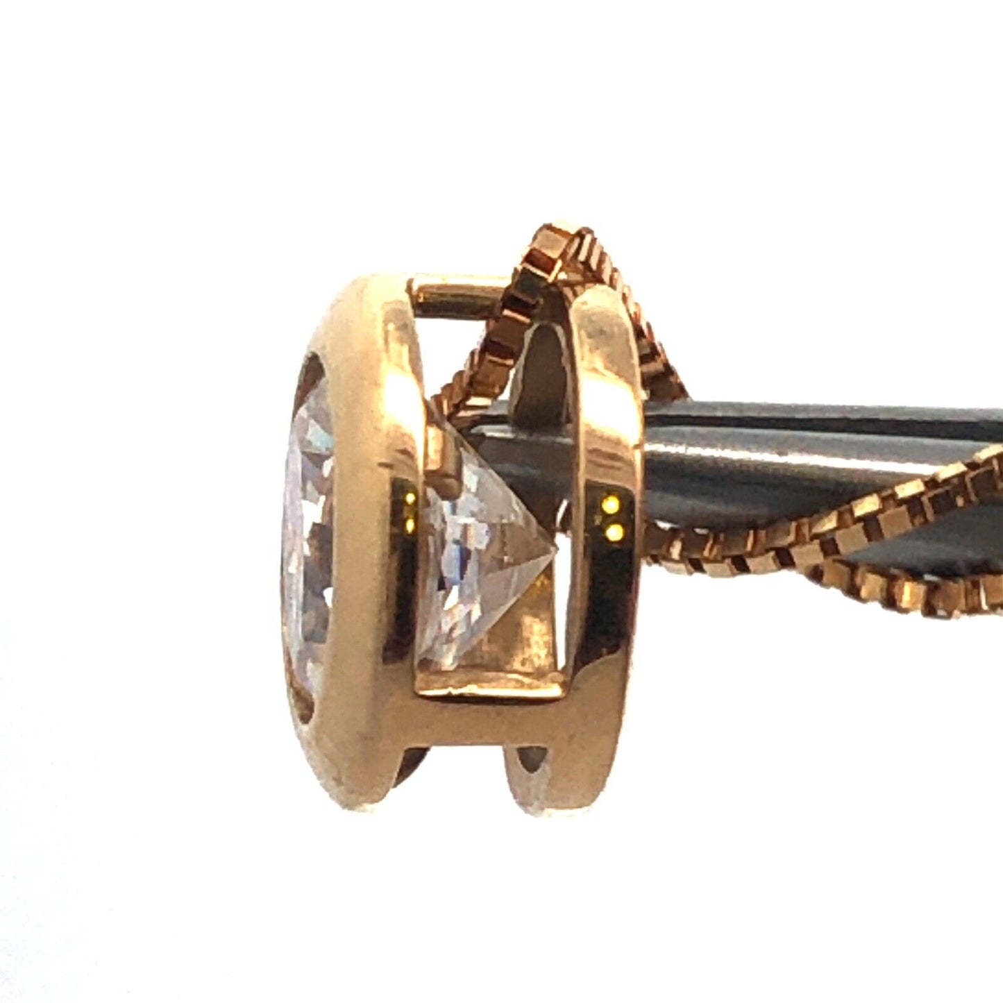Designer 14K Yellow Gold Diamonique Solitaire Cubic Zirconia Pendant Necklace