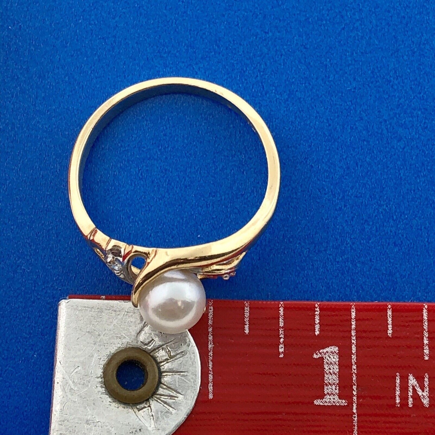 Vintage 10K Yellow White Gold Classic Pearl Diamond Freeform Swirl Cocktail Ring