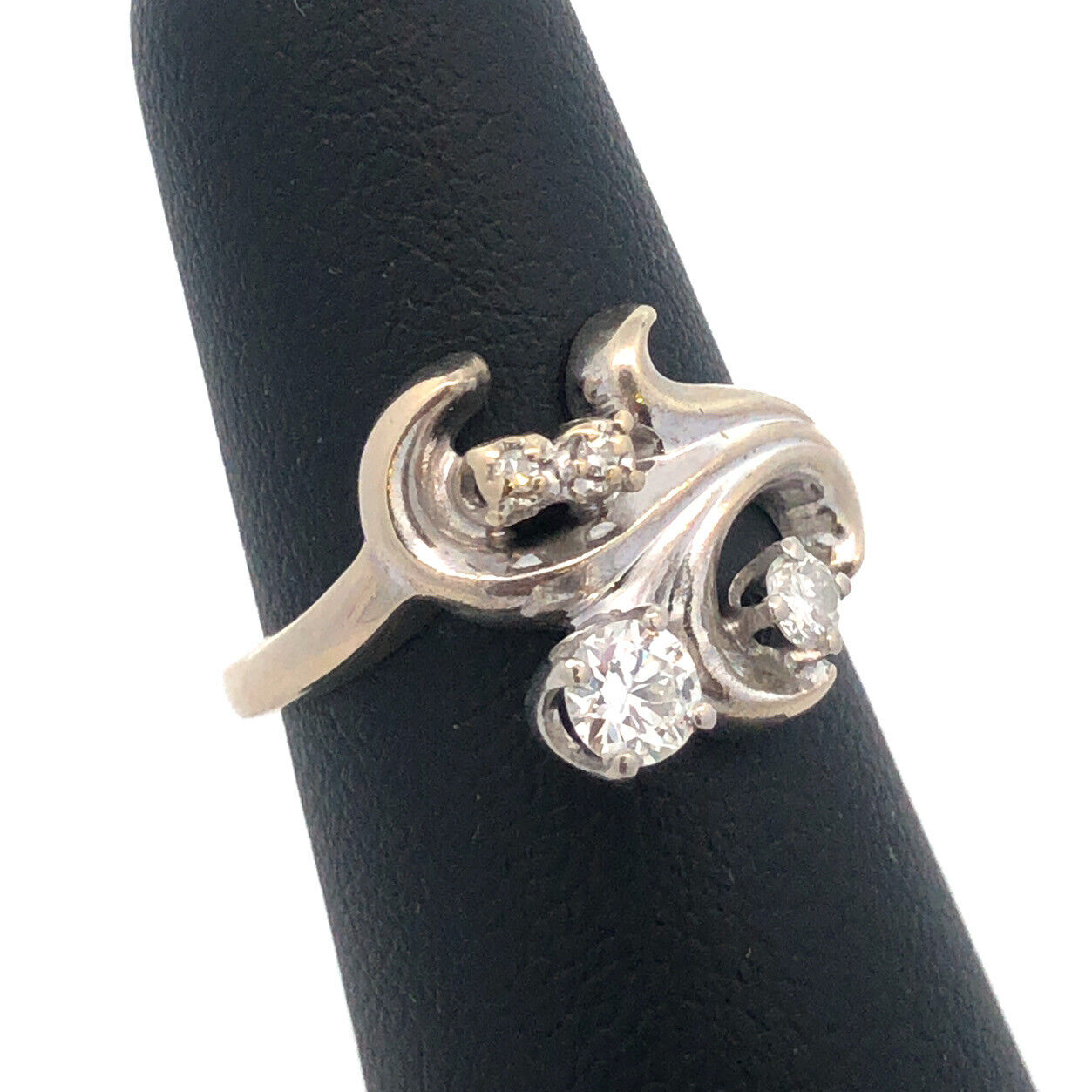 Art Deco 14K White Gold Diamond Fleur De Lis Flower Cluster Cocktail Ring