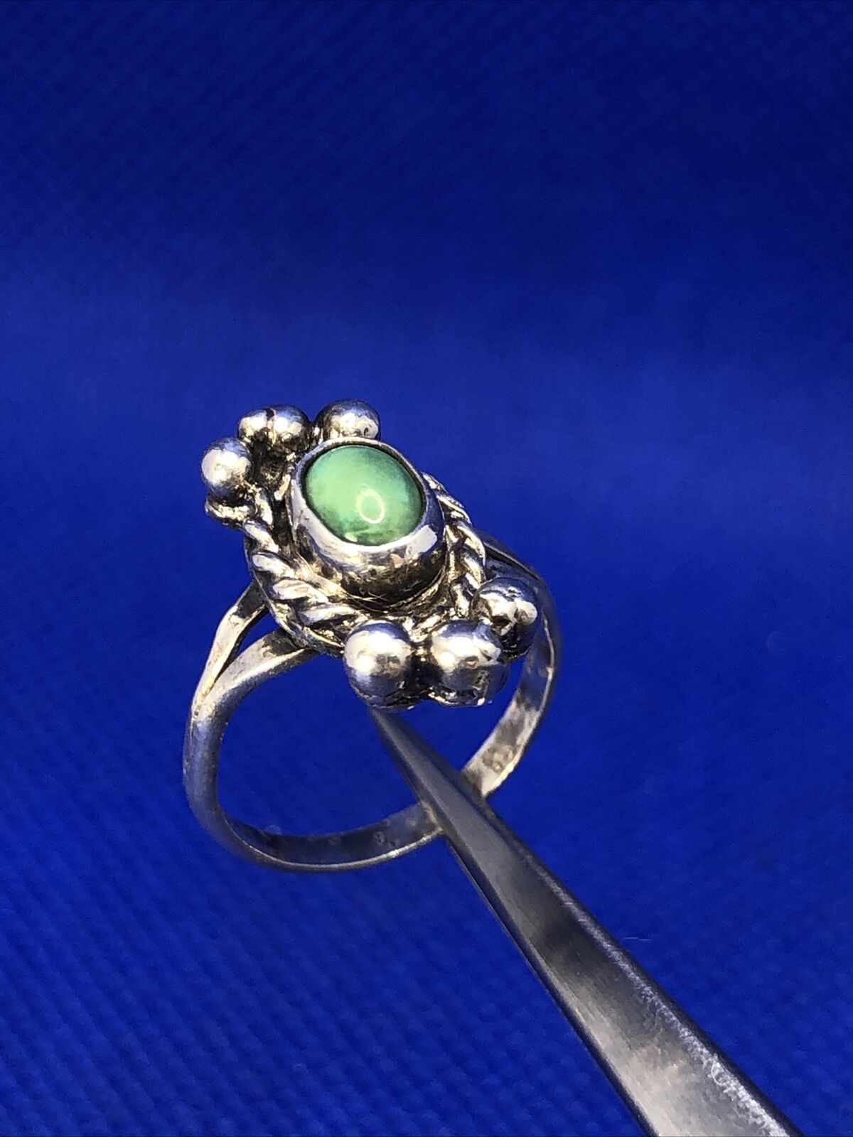 Native American Green Turquoise 925 Sterling Silver Concho Split Shank Ring