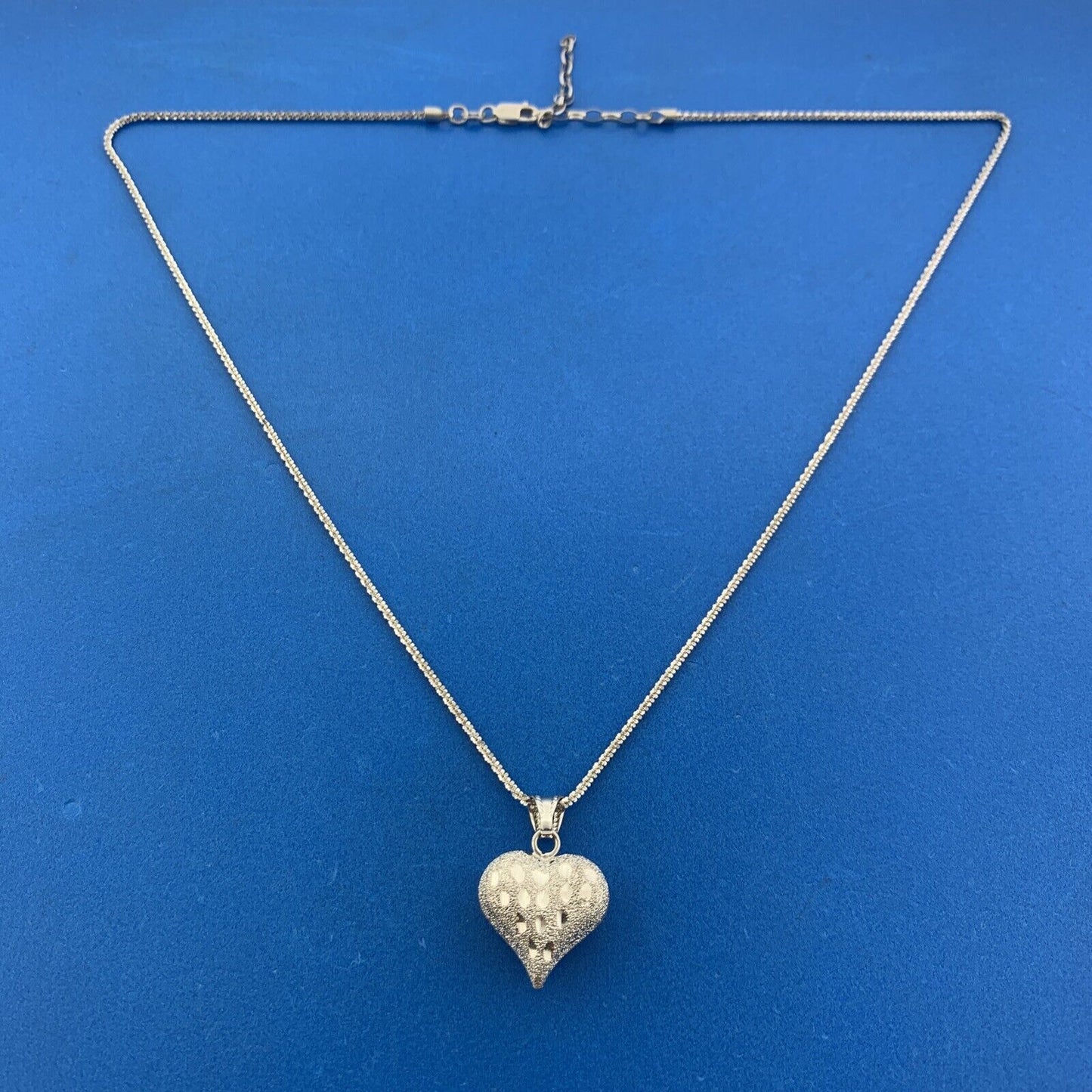 Designer Italy 10K White Gold Polished Diamond Cut Puffy Heart Pendant Necklace