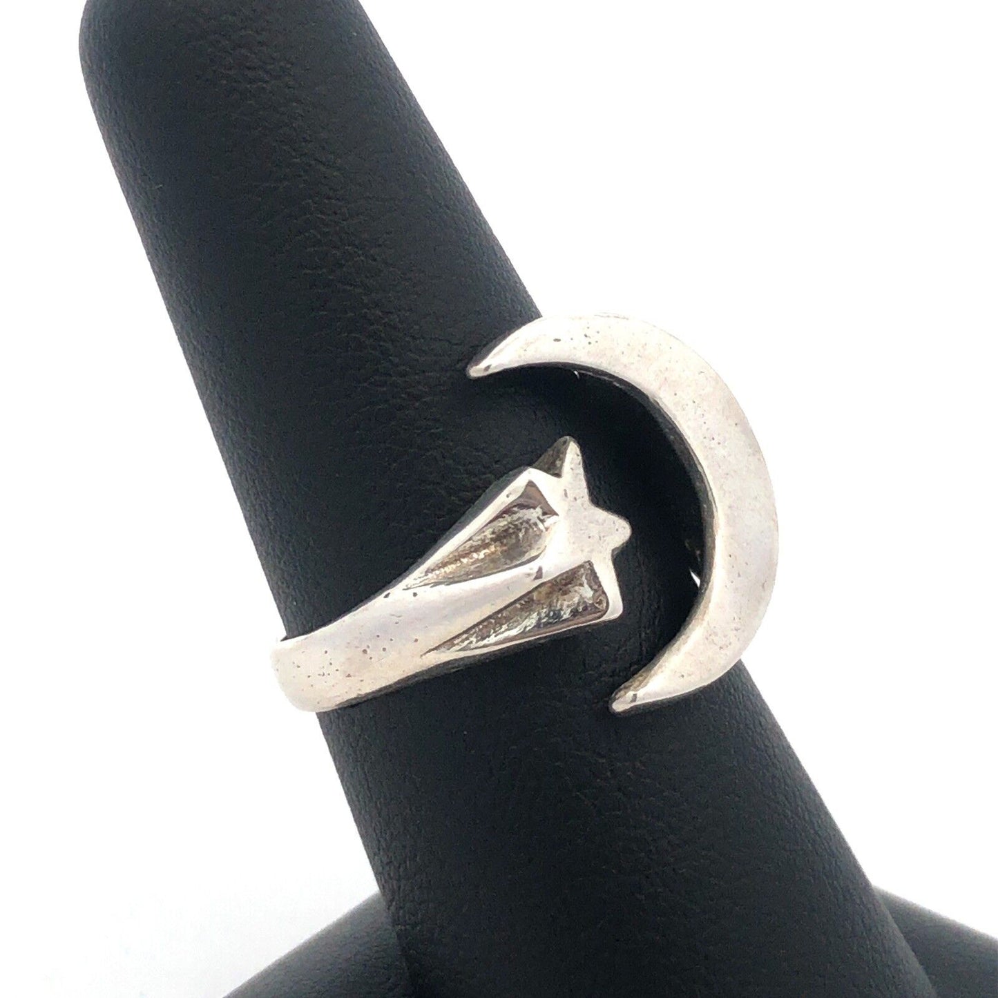 Artisan 925 Sterling Silver Crescent Moon And Star Statement Size 9 Ring