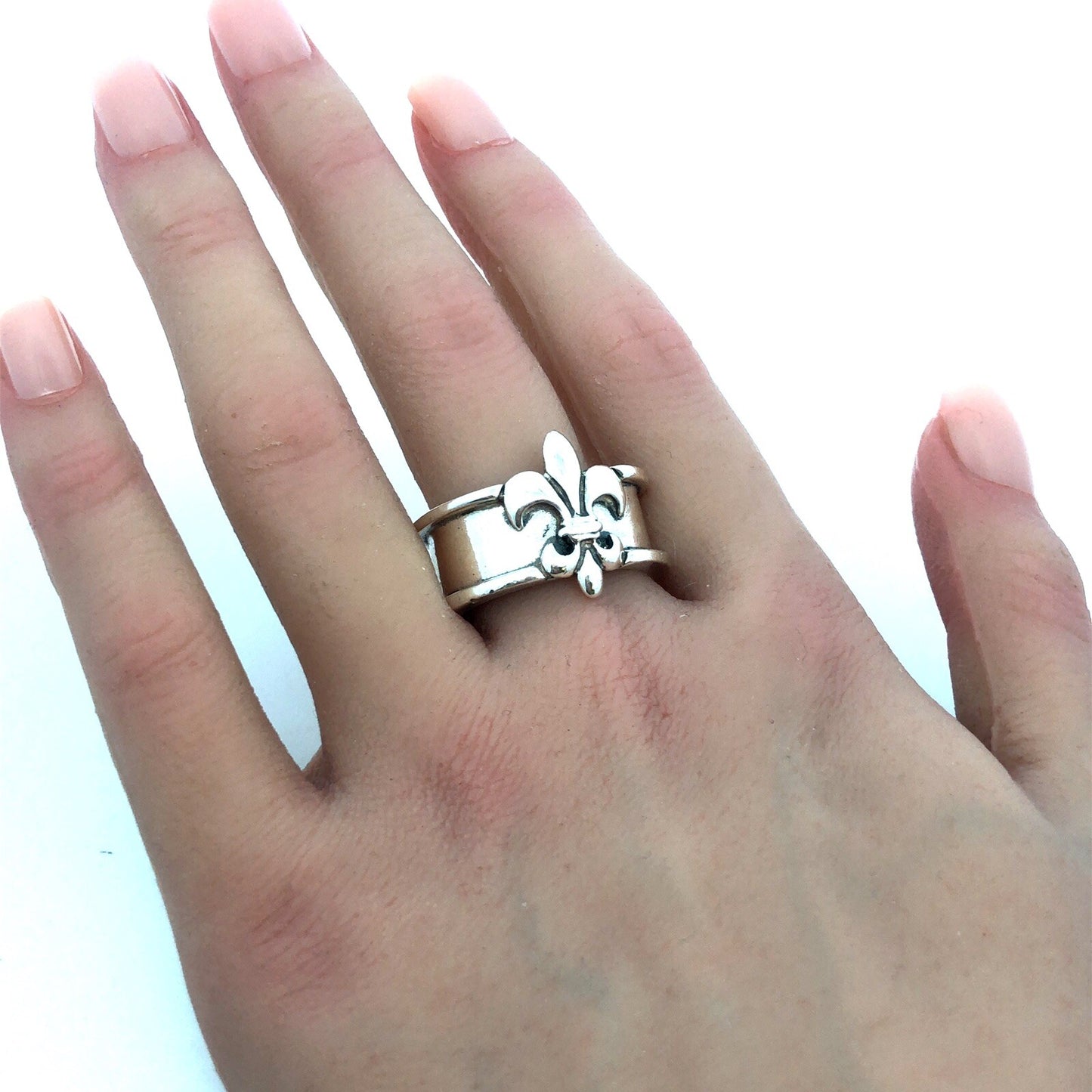 925 Sterling Silver Mignon Faget Louisiana Coll Fleur De Lis Wide Band Ring
