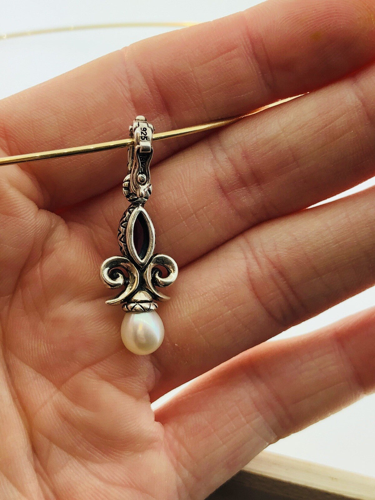 Barbara Bixby 18K Gold Sterling Silver Pearl Amethyst Drop Enhancer Pendant S173
