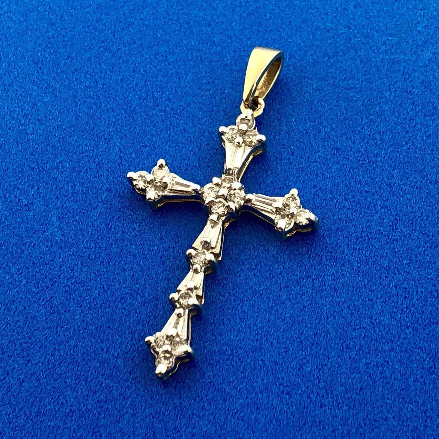 14K Yellow Gold Diamond Cluster Religious Easter Communion Cross Pendant