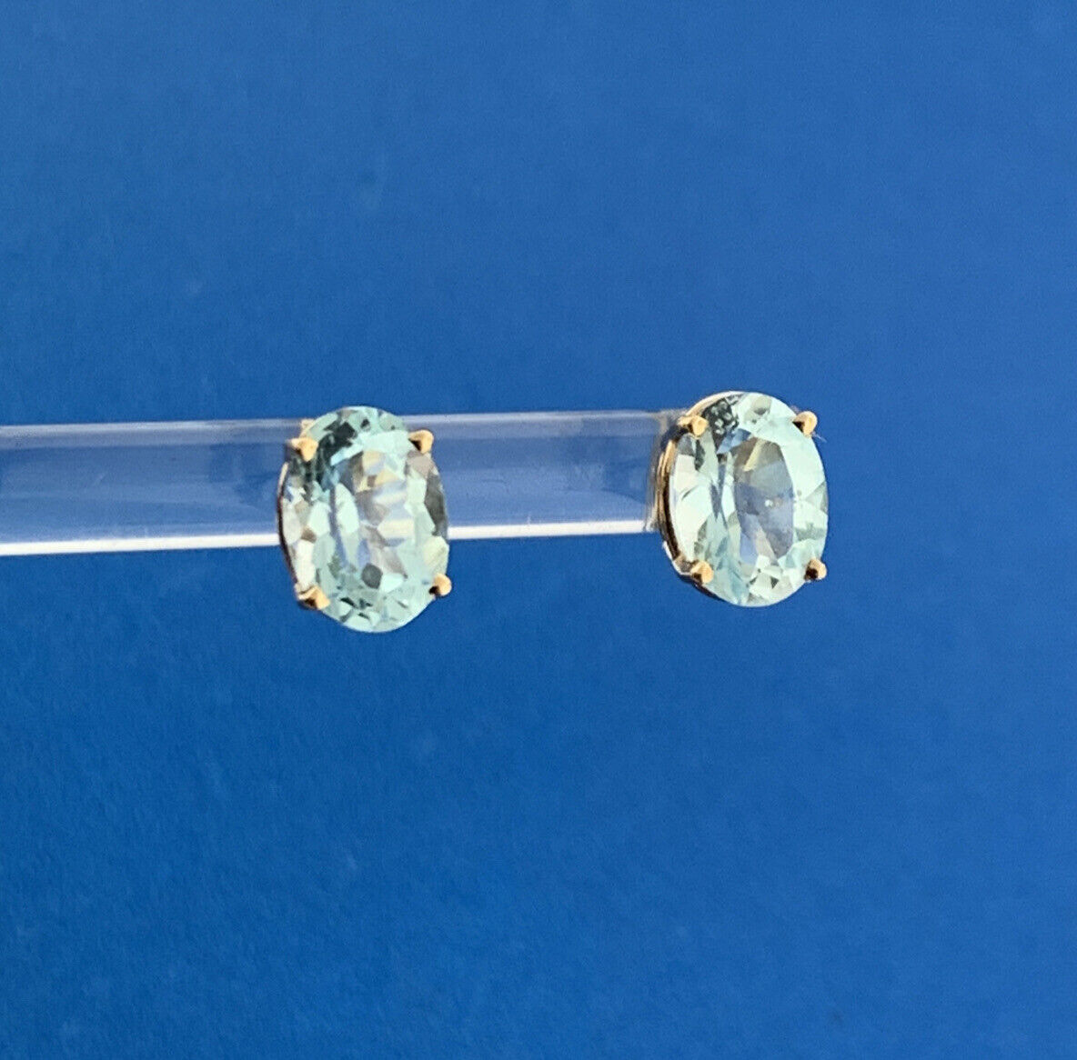 Designer 14K Yellow Gold Swiss Blue Topaz December Anniversary Stud Earrings