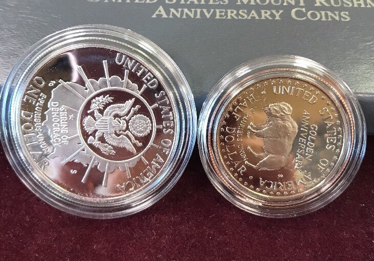 1991 S Mount Rushmore Anniversary 2 Coin 90% Silver Clad Proof Set OGP/COA