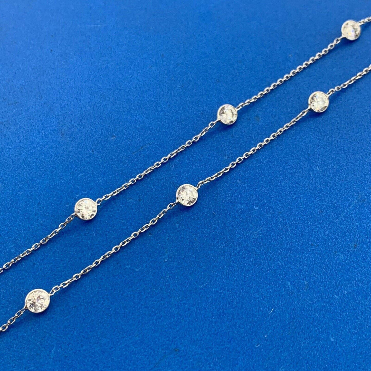 Designer 14K White Gold Round White Tourmaline Station Necklace
