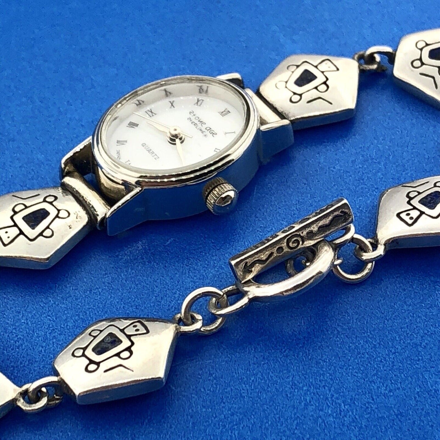 Stone Age Native American Artisan Sterling Silver 925 MOP Bracelet Watch