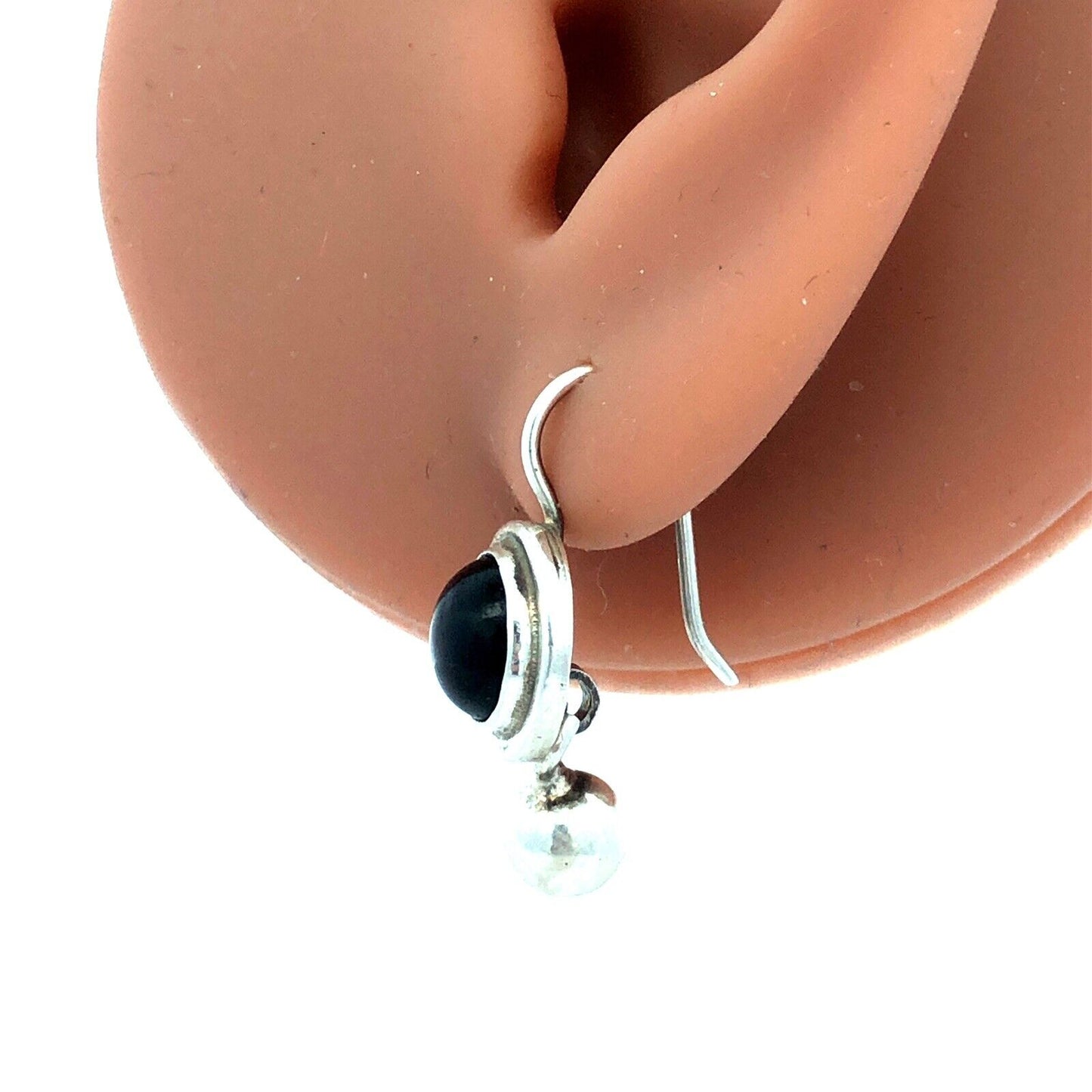 Designer 925 Sterling Silver Garnet Cabochon Drop Dangle Modernist Earrings