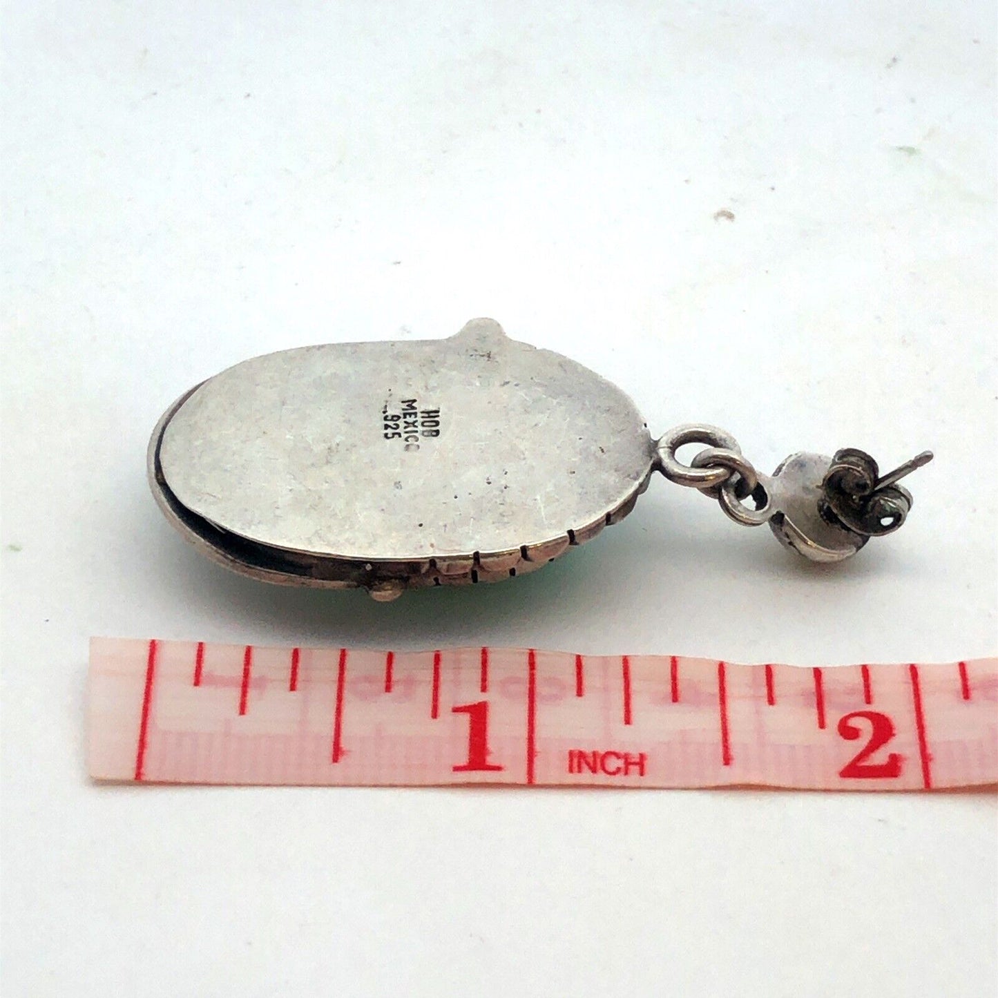 Modernist HOB Mexico 925 Sterling Silver Turquoise Statement Dangle Stud Ea