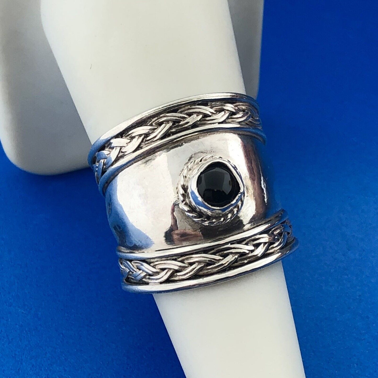 Vintage Estate Sterling Silver 925 Cabochon Onyx Cigar Statement Ring Size 8